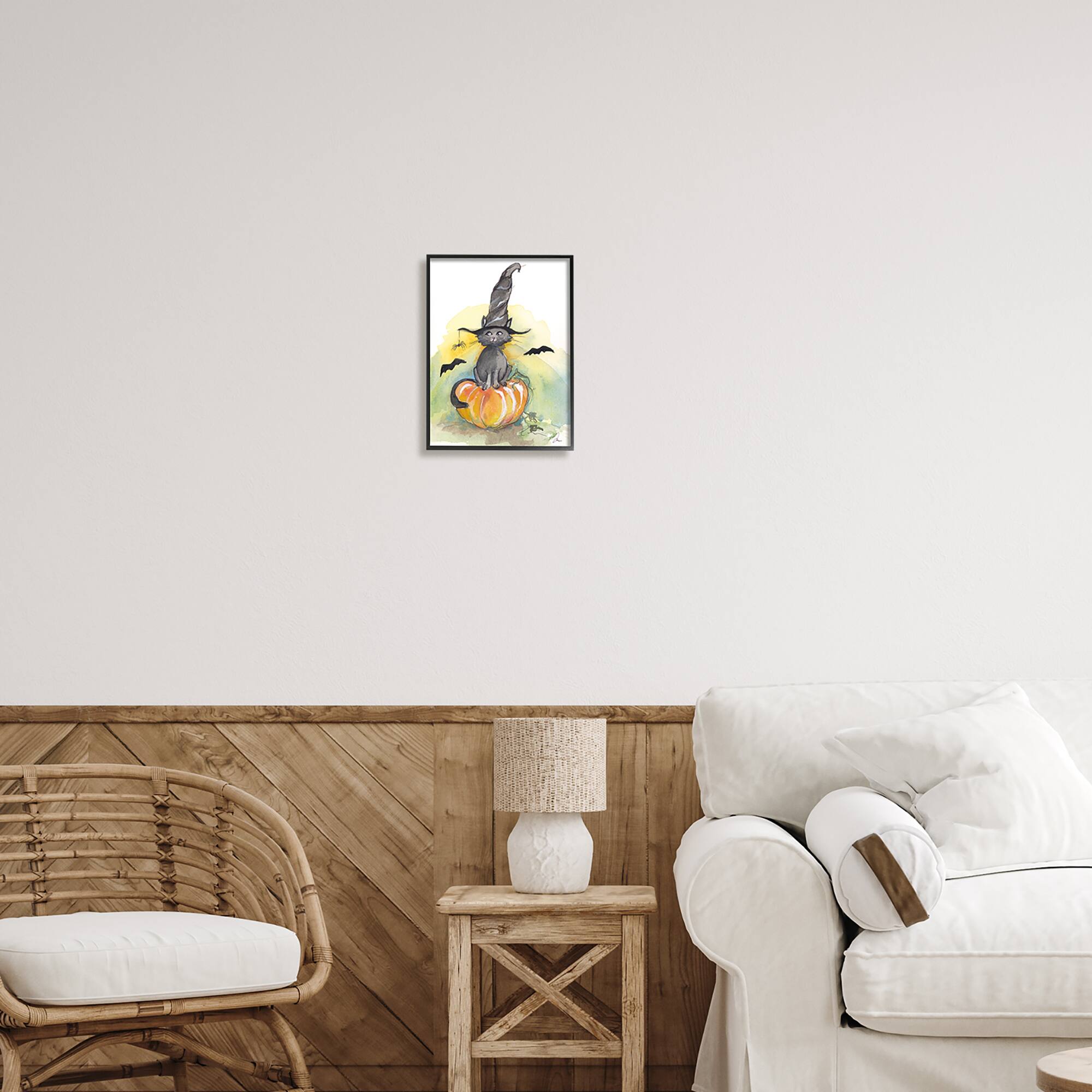 Stupell Industries Witch Cat on Pumpkin Framed Giclee Art